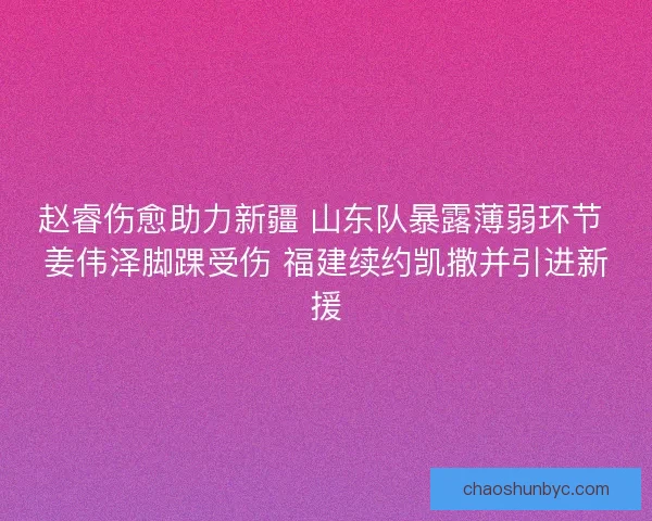 赵睿伤愈助力新疆 山东队暴露薄弱环节 姜伟泽脚踝受伤 福建续约凯撒并引进新援