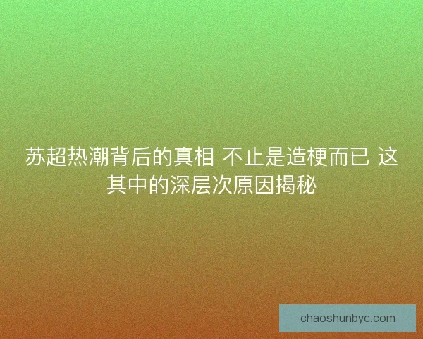 苏超热潮背后的真相 不止是造梗而已 这其中的深层次原因揭秘 苏超热潮背后的真相 不止是造梗而已 这其中的深层次原因揭秘