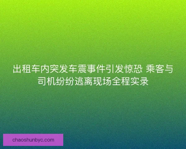 出租车内突发车震事件引发惊恐 乘客与司机纷纷逃离现场全程实录 出租车内突发车震事件引发惊恐 乘客与司机纷纷逃离现场全程实录