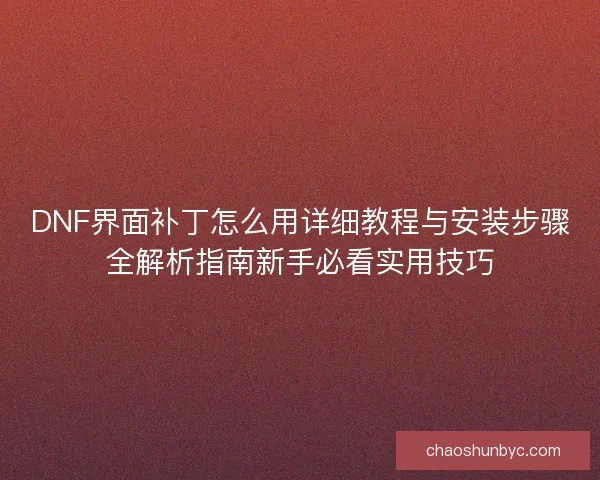DNF界面补丁怎么用详细教程与安装步骤全解析指南新手必看实用技巧