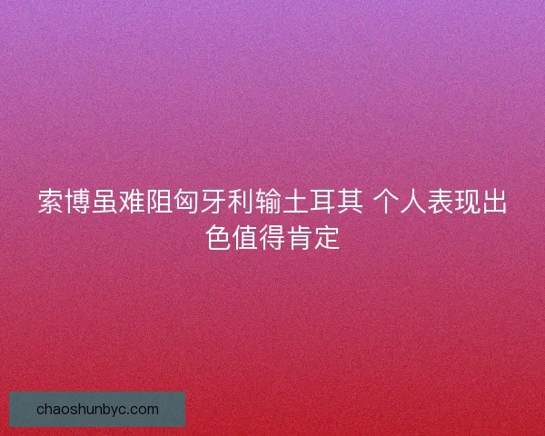 索博虽难阻匈牙利输土耳其 个人表现出色值得肯定